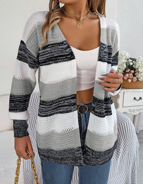 Load image into Gallery viewer, Openwork Striped Open Front Cardigan
