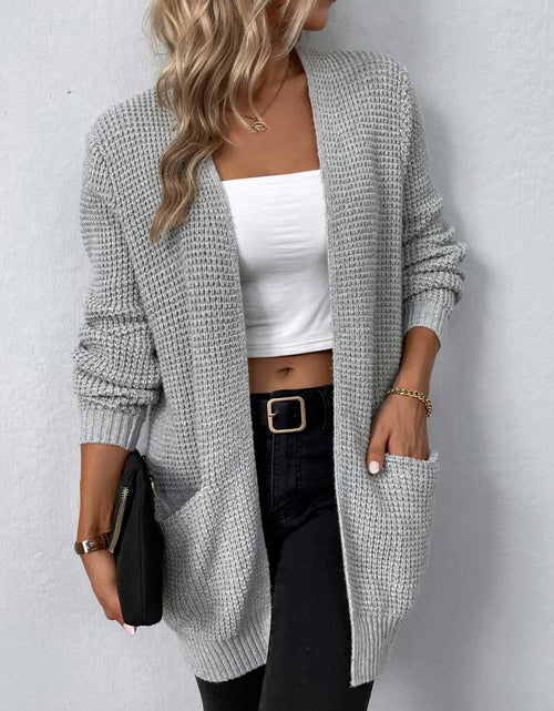 Load image into Gallery viewer, Rib-Knit Open Front Pocketed Cardigan
