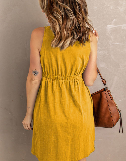 Load image into Gallery viewer, Sleeveless Button Down Mini Magic Dress
