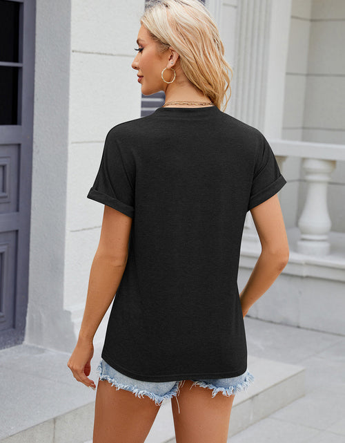 Load image into Gallery viewer, Decorative Button Notched Short Sleeve T-Shirt
