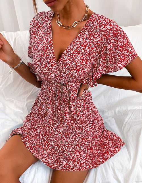 Load image into Gallery viewer, Cutout Ditsy Floral Surplice Flounce Sleeve Dress

