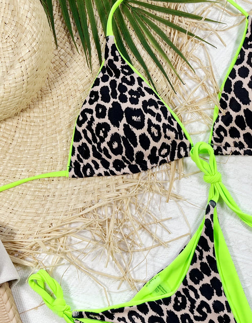 Load image into Gallery viewer, Leopard Print Halter Neck Tie Side Bikini Set
