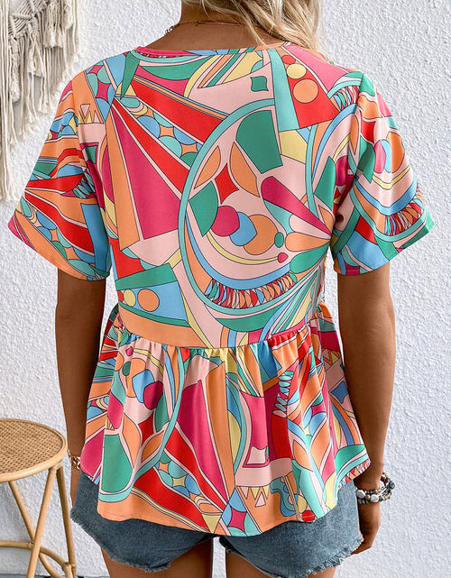 Load image into Gallery viewer, Printed Tie Neck Short Sleeve Blouse

