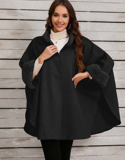 Load image into Gallery viewer, Fuzzy Trim Long Sleeve Poncho
