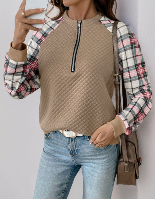 Load image into Gallery viewer, Perfee Plaid Half Zip Long Sleeve Texture Sweatshirt
