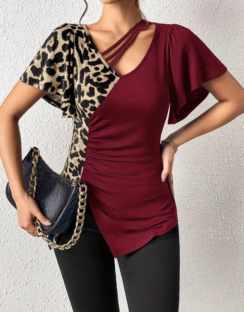 Load image into Gallery viewer, Ruched Leopard Flutter Sleeve T-Shirt
