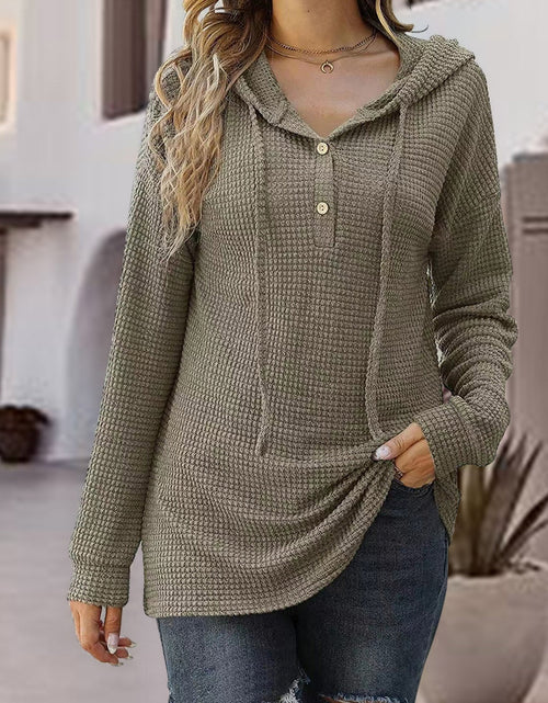 Load image into Gallery viewer, Half Button Up Drawstring Hoodie
