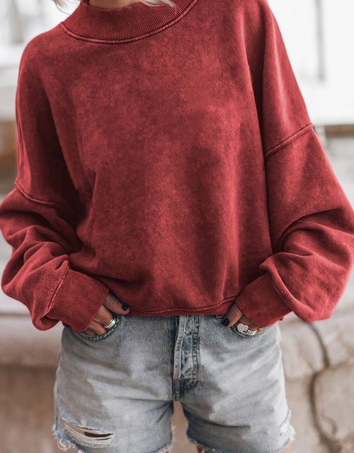 Load image into Gallery viewer, Mock Neck Dropped Shoulder Sweatshirt
