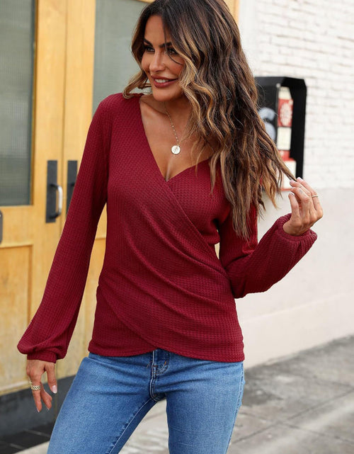 Load image into Gallery viewer, Waffle Knit Surplice Long Sleeve T-Shirt
