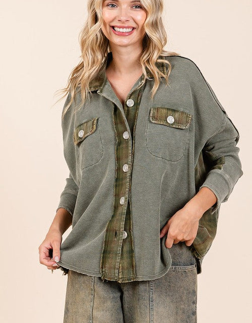 Load image into Gallery viewer, Mittoshop Mineral Washed Plaid Button Down Shacket
