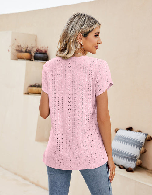 Load image into Gallery viewer, Eyelet Petal Sleeve V-Neck Knit Top
