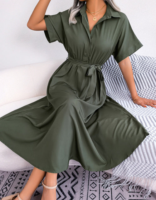 Load image into Gallery viewer, Short Sleeve Collared Tie Belt Dress
