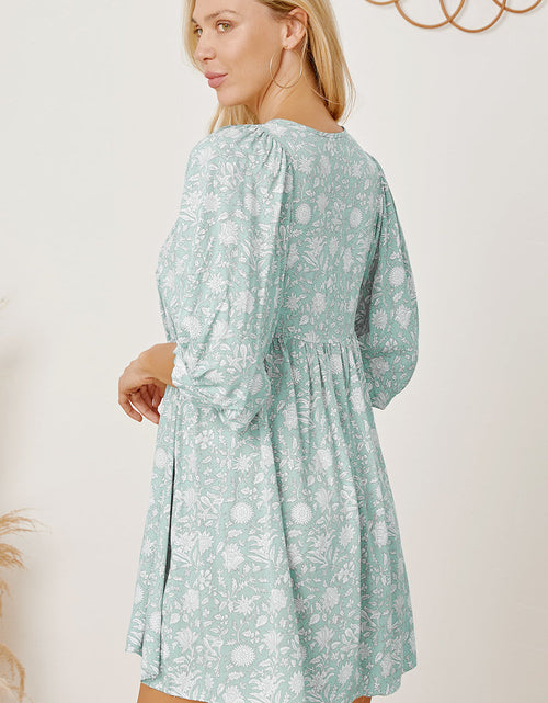 Load image into Gallery viewer, Floral Tie Neck Ruched Babydoll Dress
