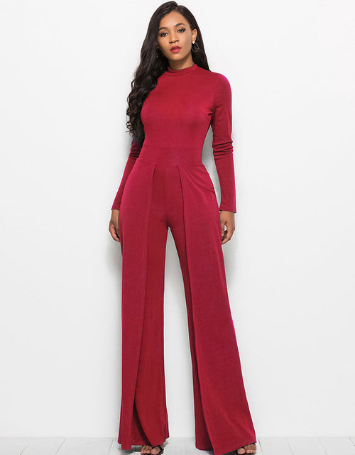 Load image into Gallery viewer, Long Sleeve Mock Neck Wide Leg Jumpsuit

