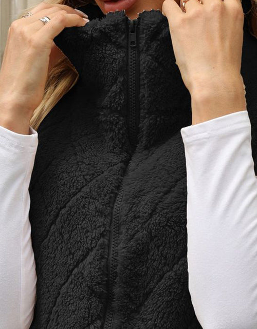 Load image into Gallery viewer, Fuzzy Plaid Texture Zip Up Vest Coat
