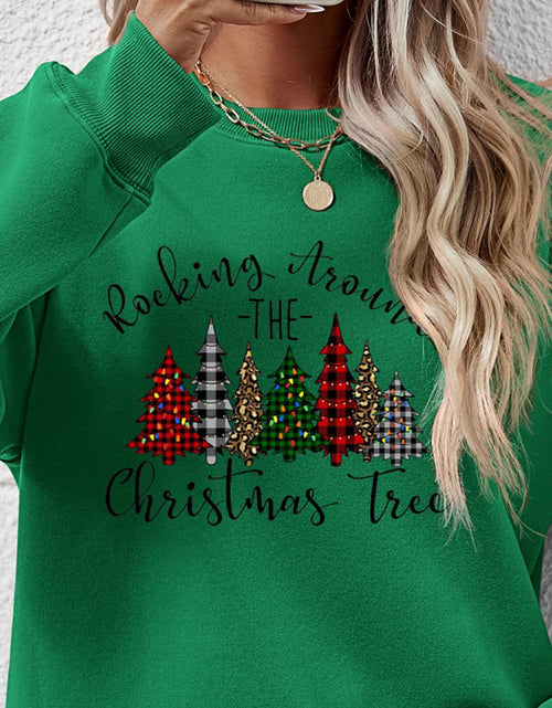 Load image into Gallery viewer, Christmas Tree Graphic Round Neck Sweatshirt
