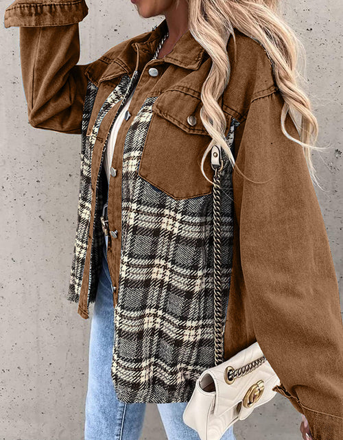 Load image into Gallery viewer, Plaid Button Up Dropped Shoulder Jacket
