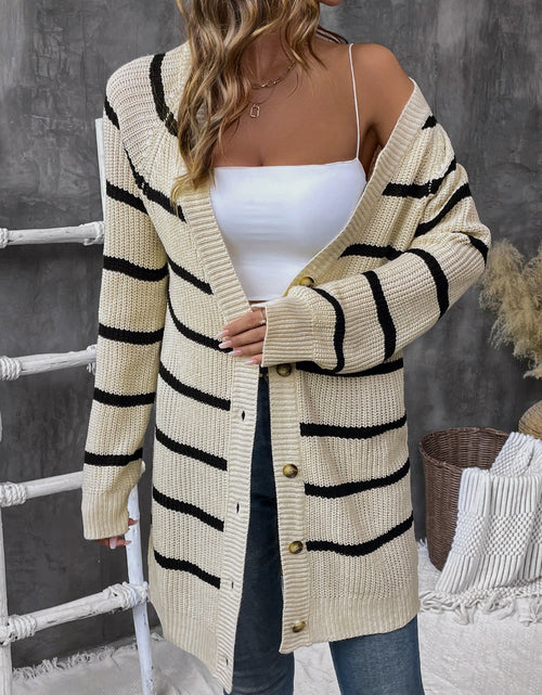 Load image into Gallery viewer, Perfee Striped Button Up Long Sleeve Cardigan
