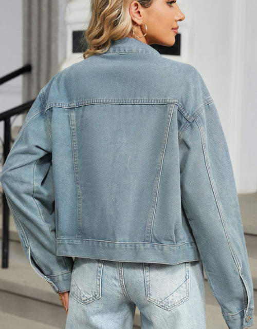 Load image into Gallery viewer, Rhinestone &amp; Peal Trim Button Down Long Sleeve Denim Jacket
