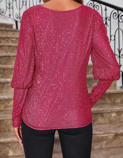 Load image into Gallery viewer, Sequin Boat Neck Long Sleeve Top
