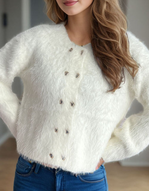 Load image into Gallery viewer, Heart Button Round Neck Cardigan
