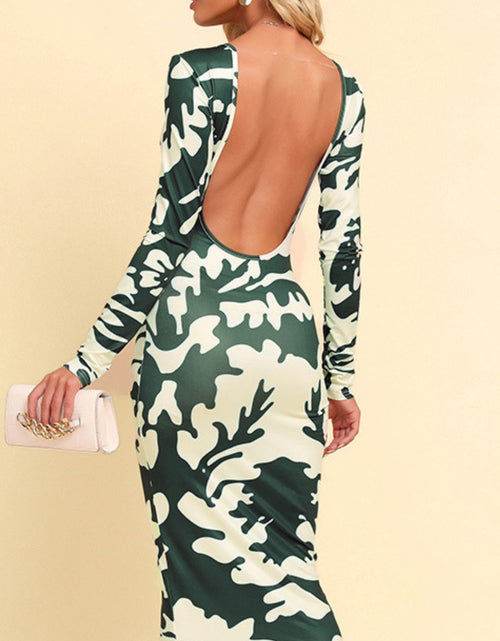 Load image into Gallery viewer, Printed Backless Long Sleeve Maxi Dress
