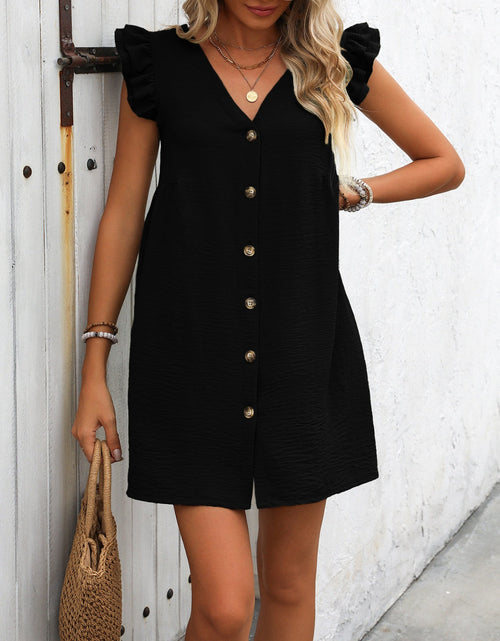 Load image into Gallery viewer, Ivy Lane Button Up V-Neck Cap Sleeve Mini Dress
