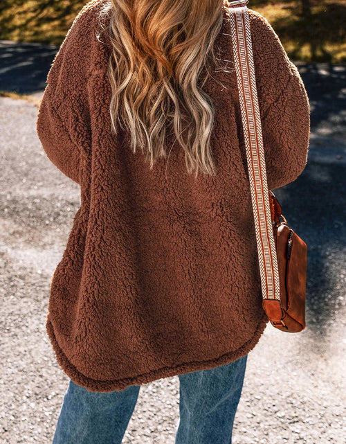 Load image into Gallery viewer, Fuzzy Snap Down Dropped Shoulder Jacket

