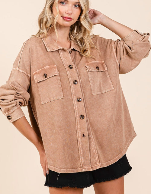 Load image into Gallery viewer, Mittoshop Mineral Wash French Terry Elbow Patch Shacket
