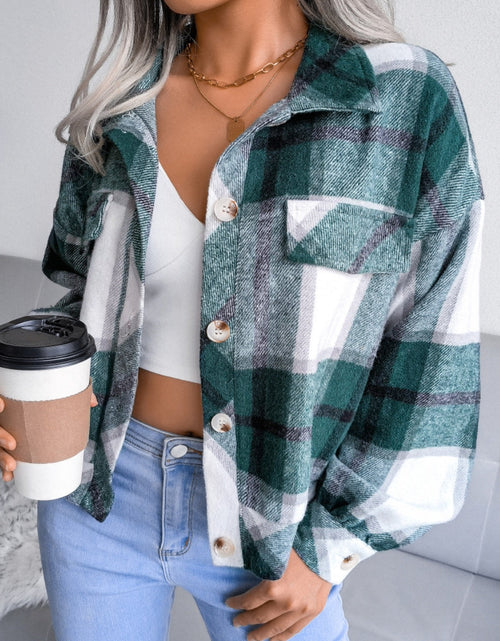 Load image into Gallery viewer, Plaid Collared Neck Long Sleeve Jacket
