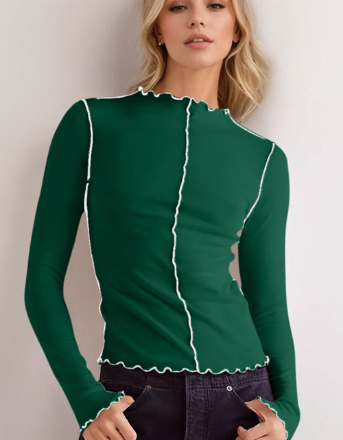 Load image into Gallery viewer, Basic Bae Contrast Trim Mock Neck Long Sleeve T-Shirt
