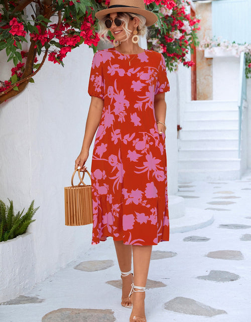 Load image into Gallery viewer, Floral Puff Sleeve Ruffle Hem Midi Dress
