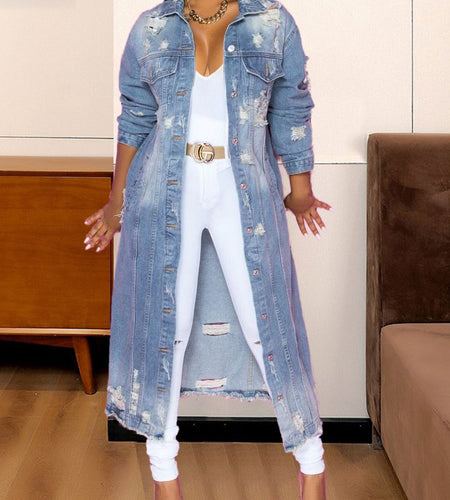 Long Sleeve Raw Hem Denim Jacket