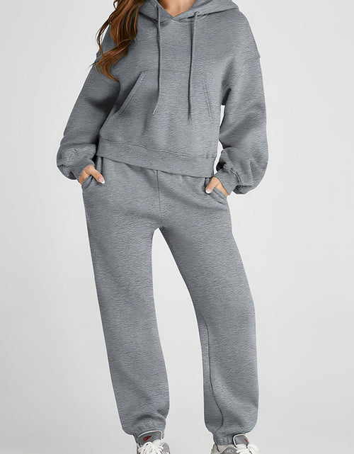 Load image into Gallery viewer, Dropped Shoulder Hooded Top and Pants Active Set
