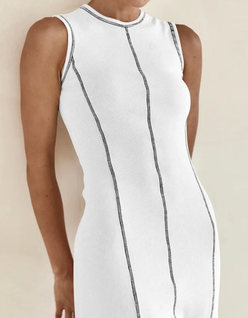 Load image into Gallery viewer, Contrast Stitching Round Neck Sleeveless Midi Dress
