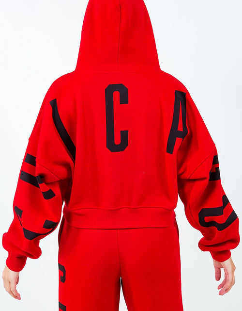 Load image into Gallery viewer, American Bazi Letter Graphic Long Sleeve Drawstring Cropped Hoodie
