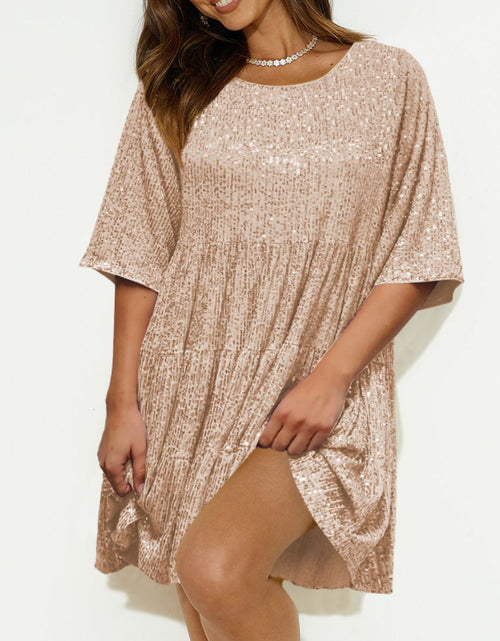 Load image into Gallery viewer, Sequin Round Neck Half Sleeve Mini Dress

