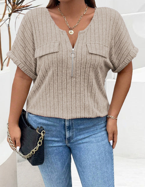 Load image into Gallery viewer, Plus Size Half Zip Short Sleeve T-Shirt

