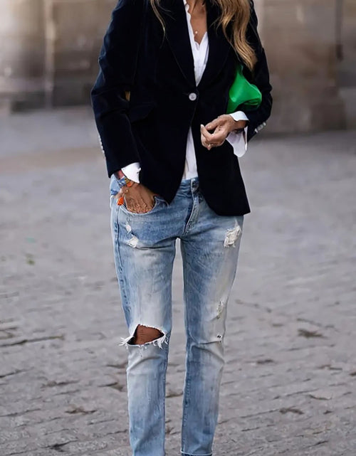 Load image into Gallery viewer, One Button Lapel Collar Long Sleeve Blazer
