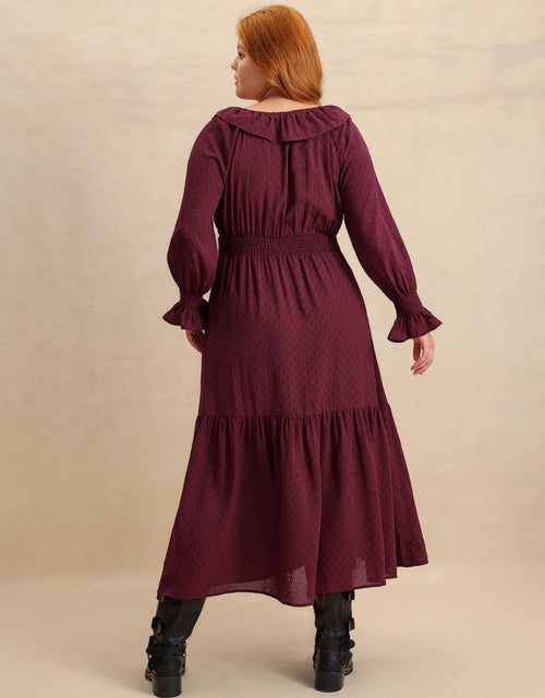 Load image into Gallery viewer, Plus Size Swiss Dot Tie Neck Flounce Sleeve Maxi Dress
