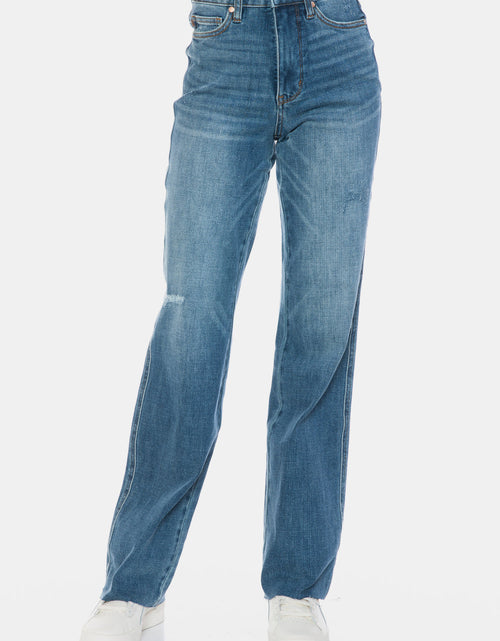 Load image into Gallery viewer, Judy Blue Full Size Tummy Control Cut Raw Hem Straight Jeans

