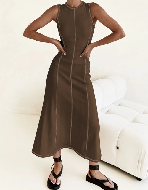 Load image into Gallery viewer, Contrast Stitching Round Neck Sleeveless Midi Dress
