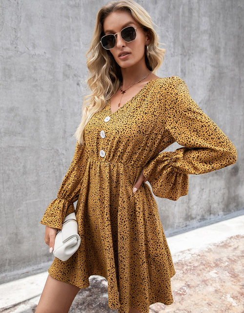 Load image into Gallery viewer, Ivy Lane Decorative Button V-Neck Flounce Sleeve Dress
