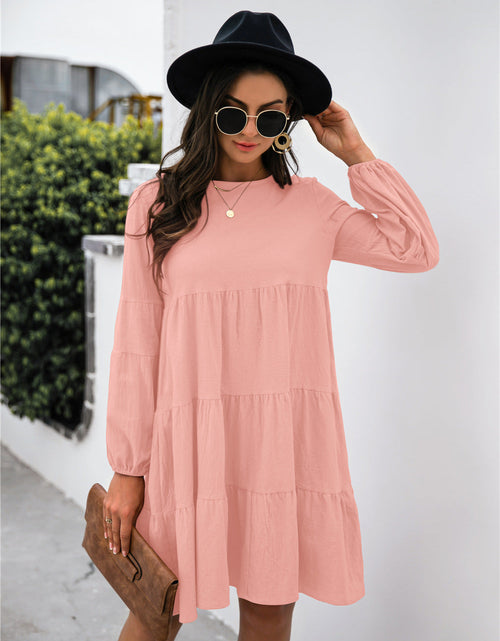 Load image into Gallery viewer, Balloon Sleeve Keyhole Tiered Dress

