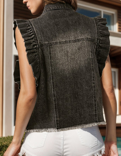 Load image into Gallery viewer, Raw Hem Ruffled Cap Sleeve Denim Jacket
