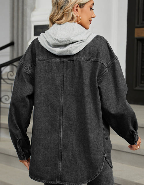 Load image into Gallery viewer, Removable Hood Button Up Long Sleeve Denim Jacket
