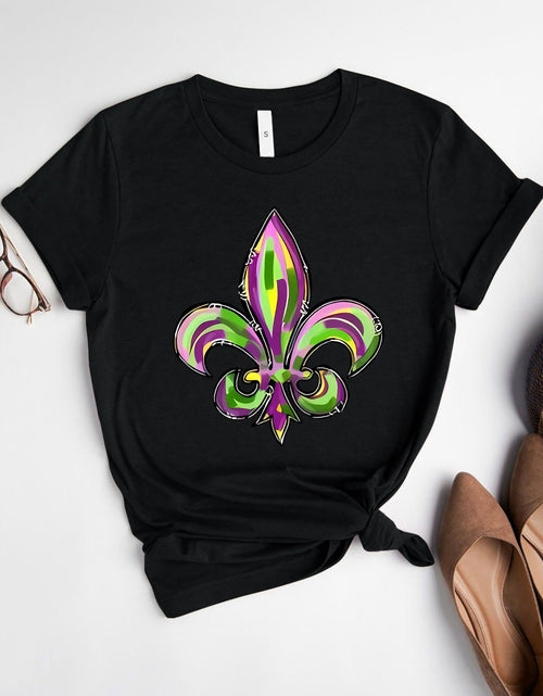 Load image into Gallery viewer, Mardi Gras Graphic Round Neck Short Sleeve T-Shirt
