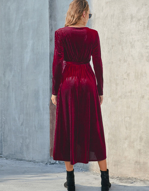Load image into Gallery viewer, Tie Front Long Sleeve Slit Dress
