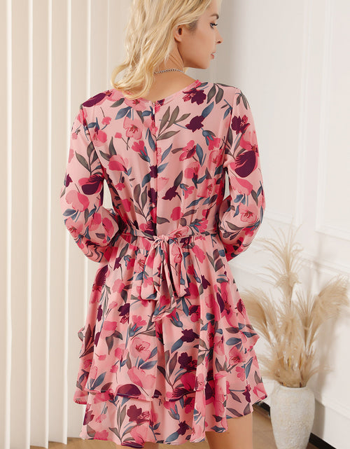 Load image into Gallery viewer, Printed Surplice Balloon Sleeve Mini Dress
