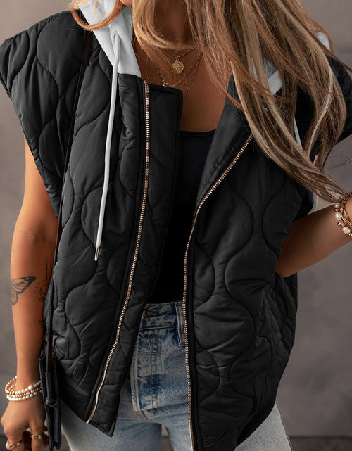 Load image into Gallery viewer, Drawstring Zip Up Hooded Vest Coat
